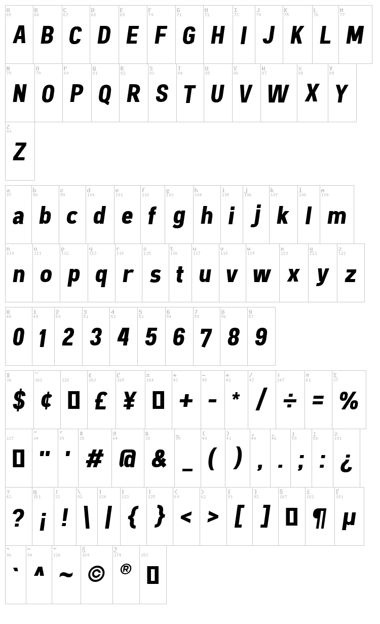 Freeroad font map